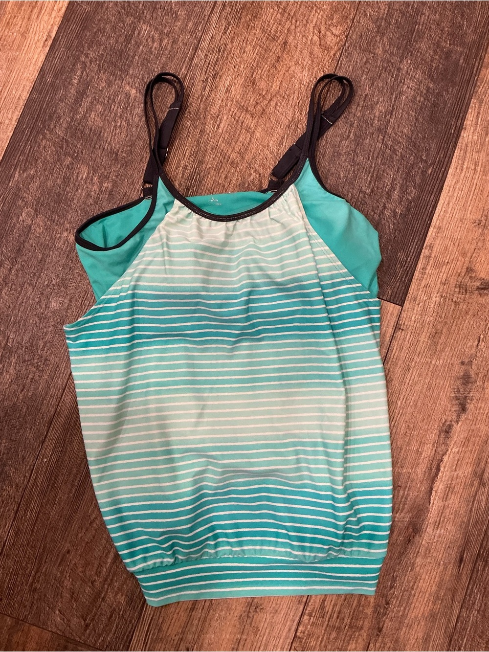 Striped Aqua Gradient Tankini Top with Black Trim size Large